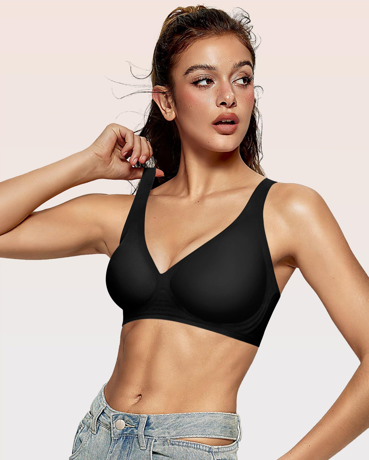 OEAK Womens Jelly Bras Wireless Deep V Bralette Comfy Push Up Tshirt Bras