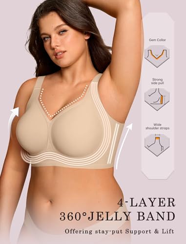 OEAK Womens Wireless Jelly Bras Plus Size Support Push Up Comfortable Bra