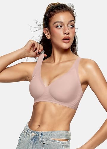 OEAK Womens Jelly Bras Wireless Deep V Bralette Comfy Push Up Tshirt Bras