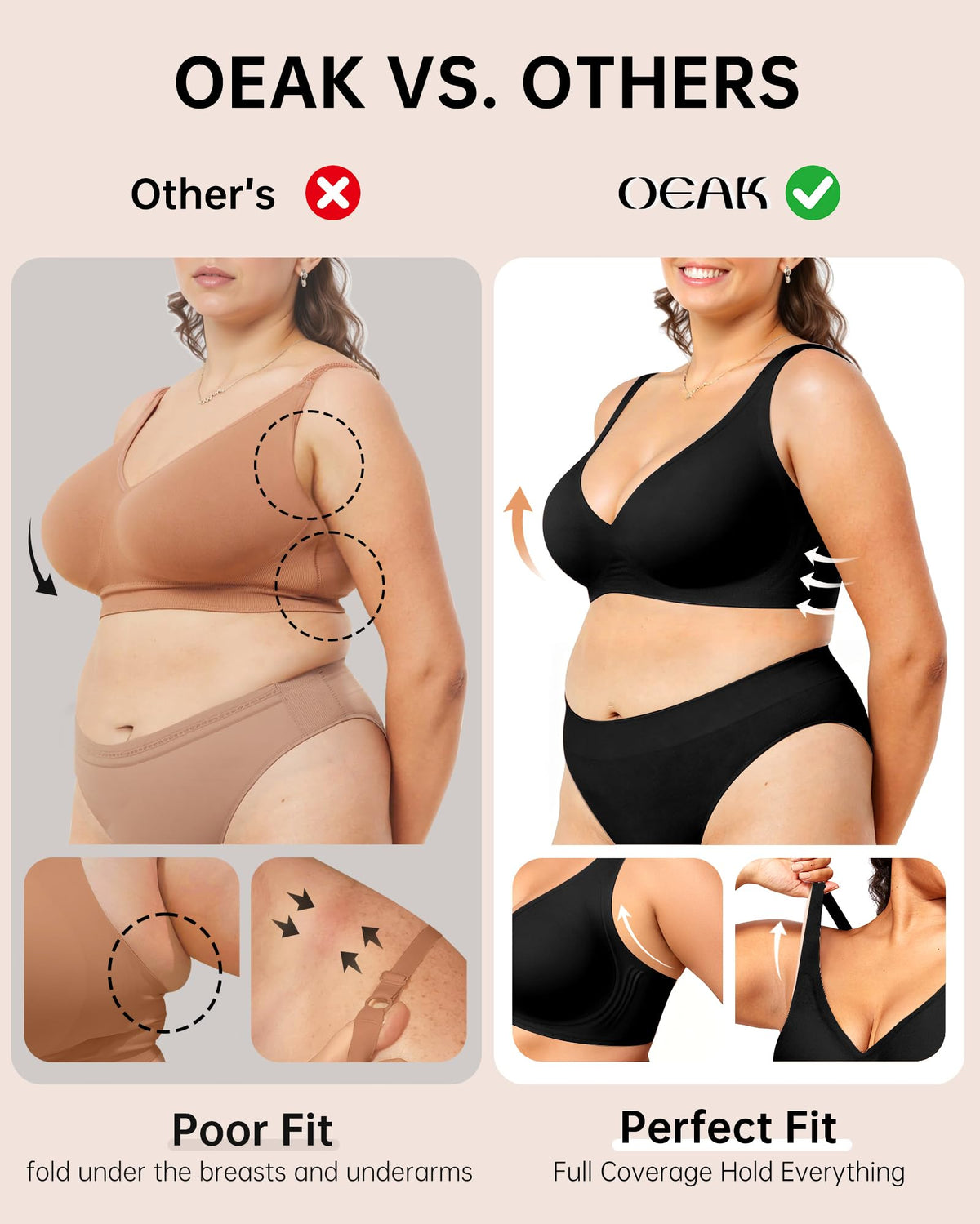 OEAK Womens Jelly Bras Wireless Deep V Bralette Comfy Push Up Tshirt Bras