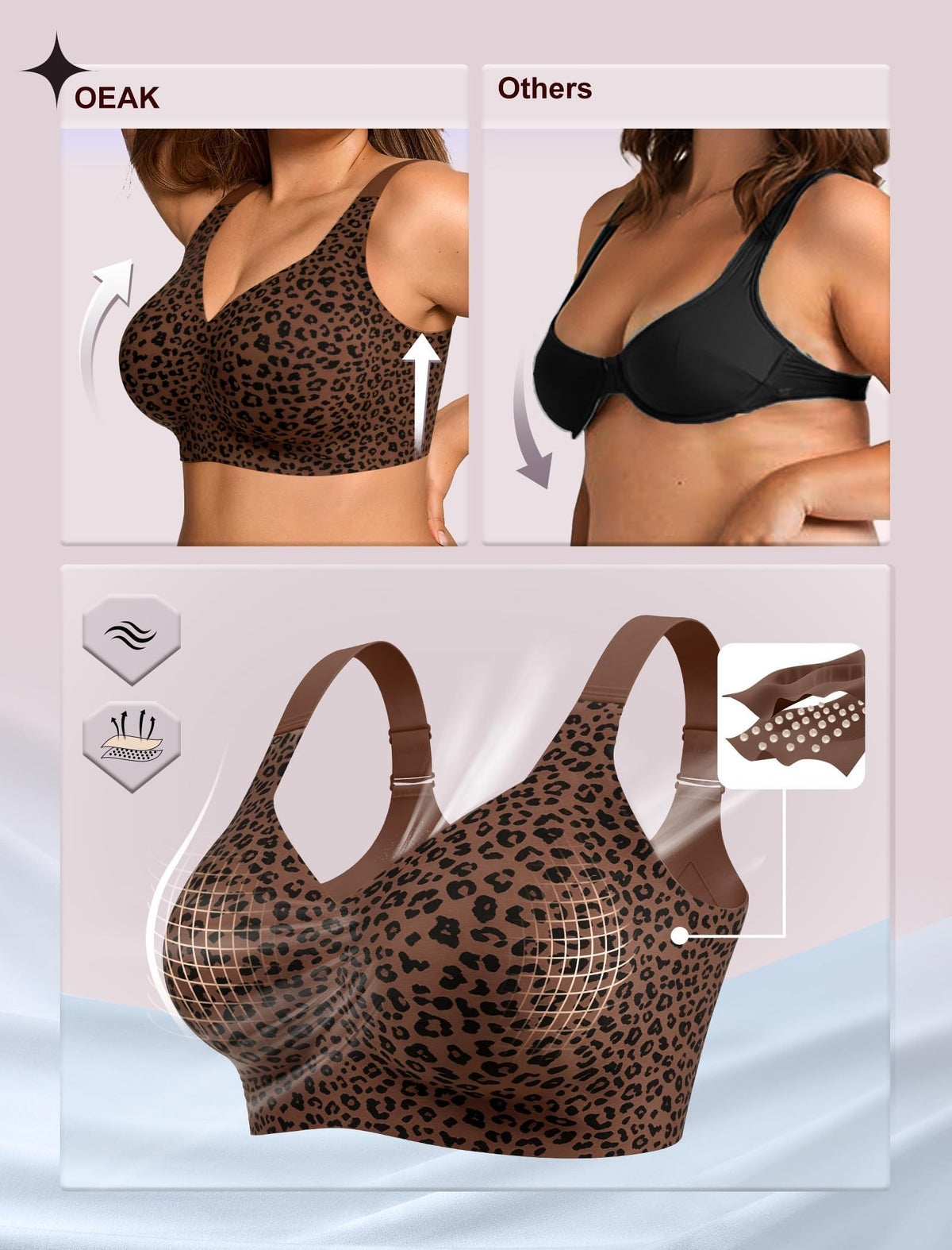 OEAK Womens Wireless Jelly Bras Plus Size Support Push Up Comfortable Bra