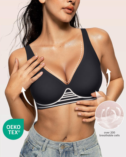 OEAK Womens Jelly Bras Wireless Deep V Bralette Comfy Push Up Tshirt Bras